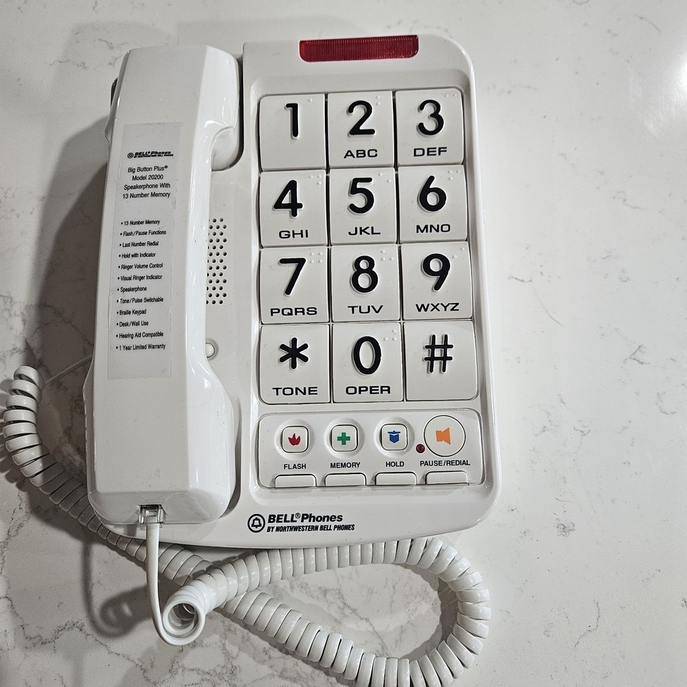 Bell Phones Big Button Plus+ 20200 Corded Speakerphone HAC Desk/Wall White